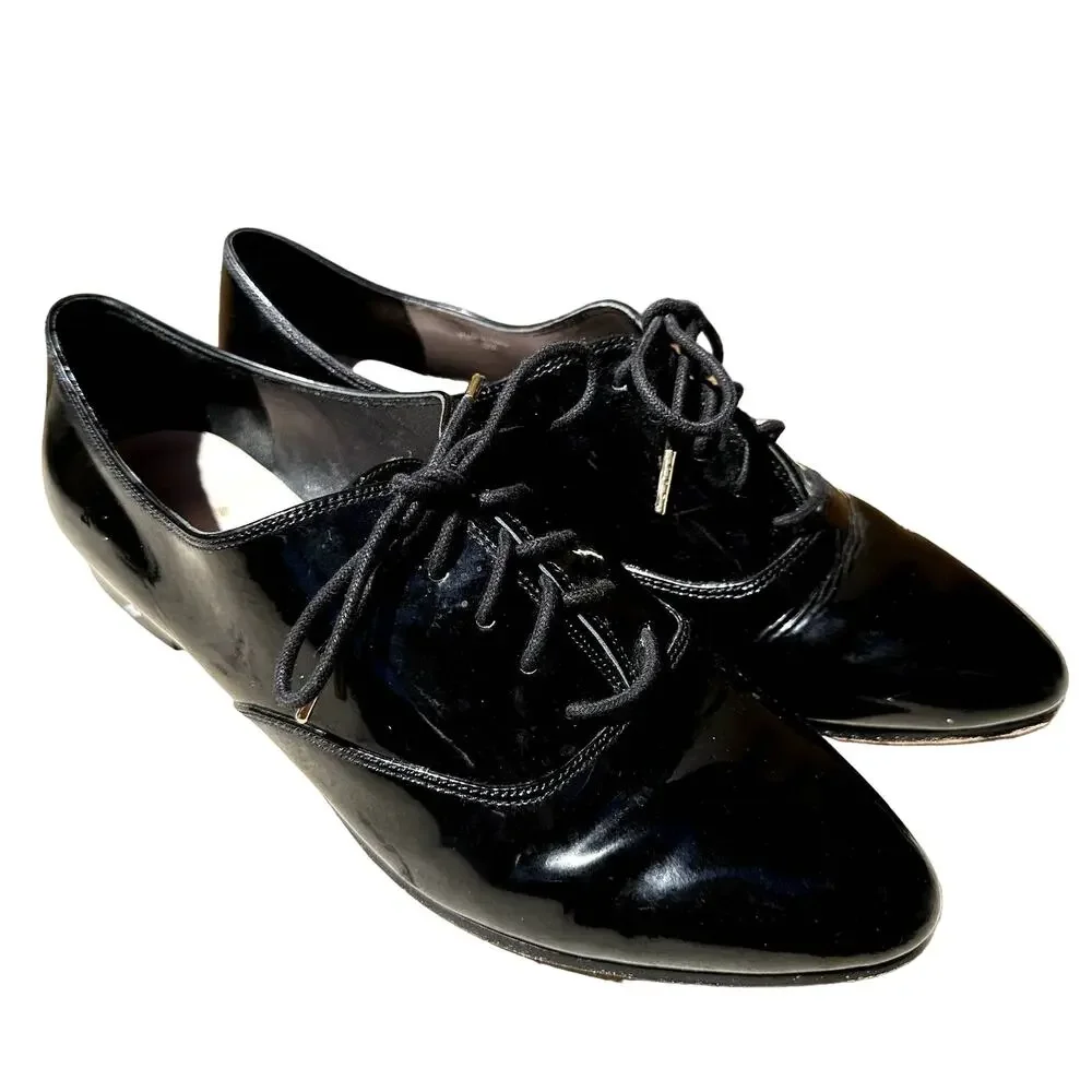 Kate Spade Carmila Leather Oxford Shoes Lace Up Pointed Toe Heels Black 9M